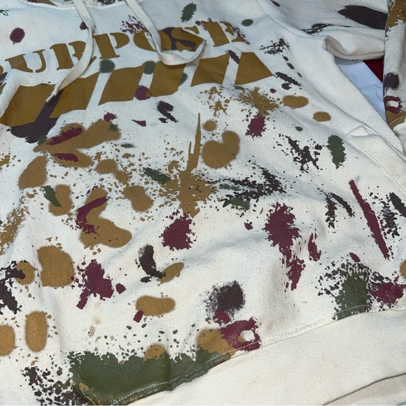 Paint Splatter HOODIE SWEATSHIRT FWRD DENIM purpose Tan Olive Pockets MEDIUM MEN - Picture 7 of 13